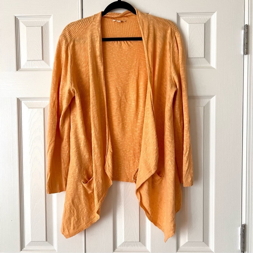 Eileen Fisher sz XL linen cotton open front cardigan light orange coastal